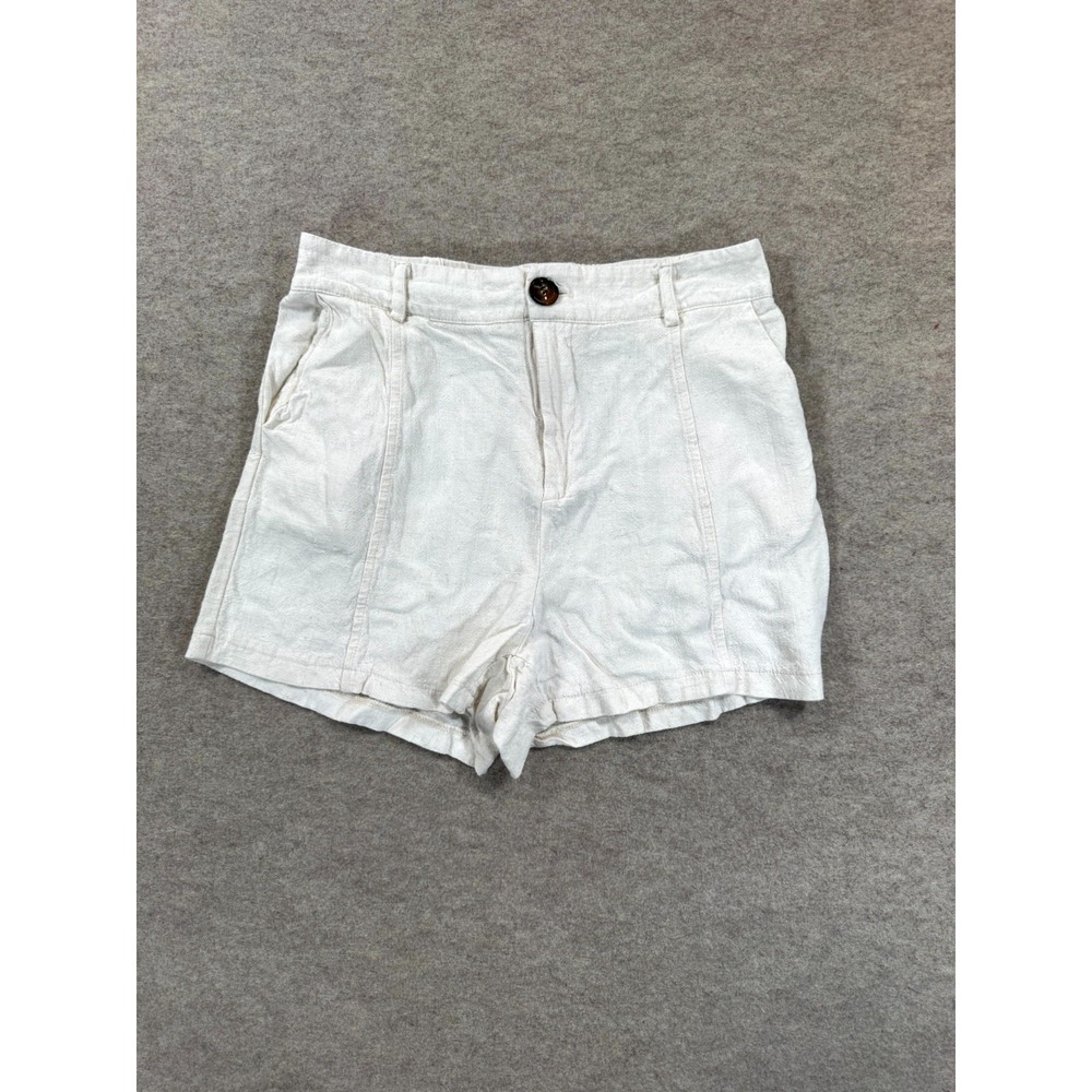 Shein Chino Shorts Womens Medium White Textured Viscose Flat Front Streetwear